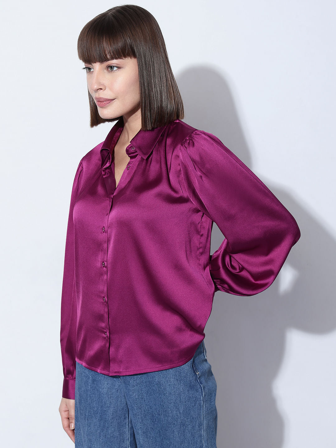 Magenta-Purple Satin Shirt