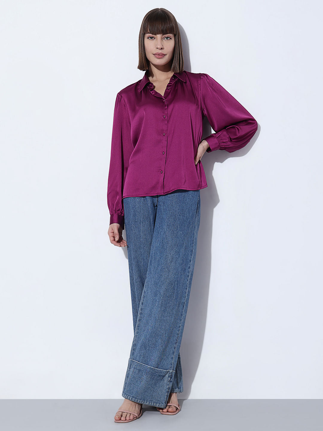 Magenta-Purple Satin Shirt