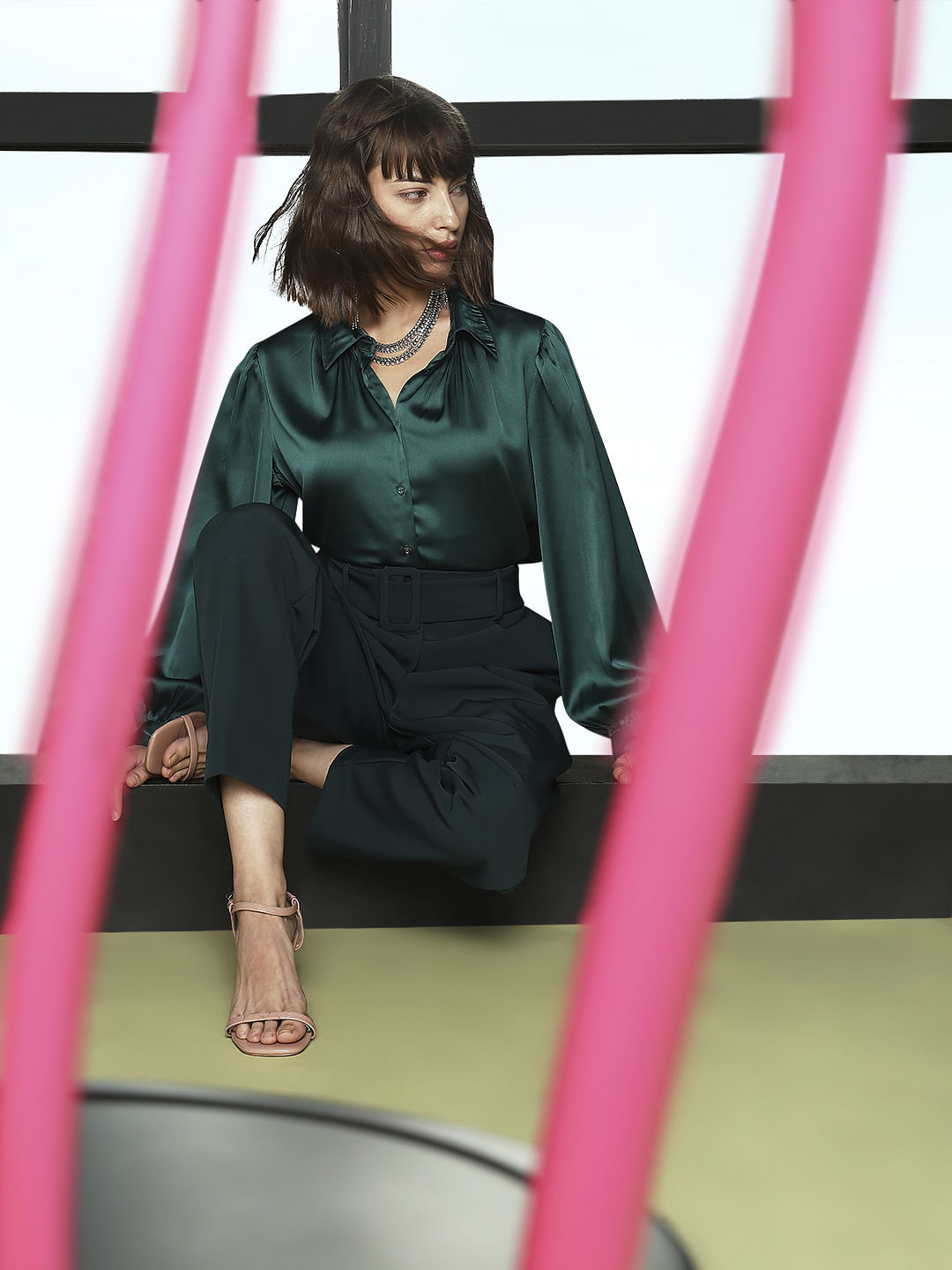 Dark Green Satin Shirt