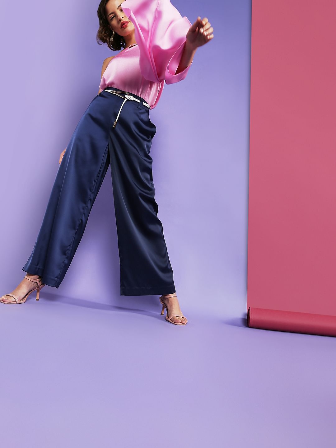 Marquee Blue High Waist Satin Pants