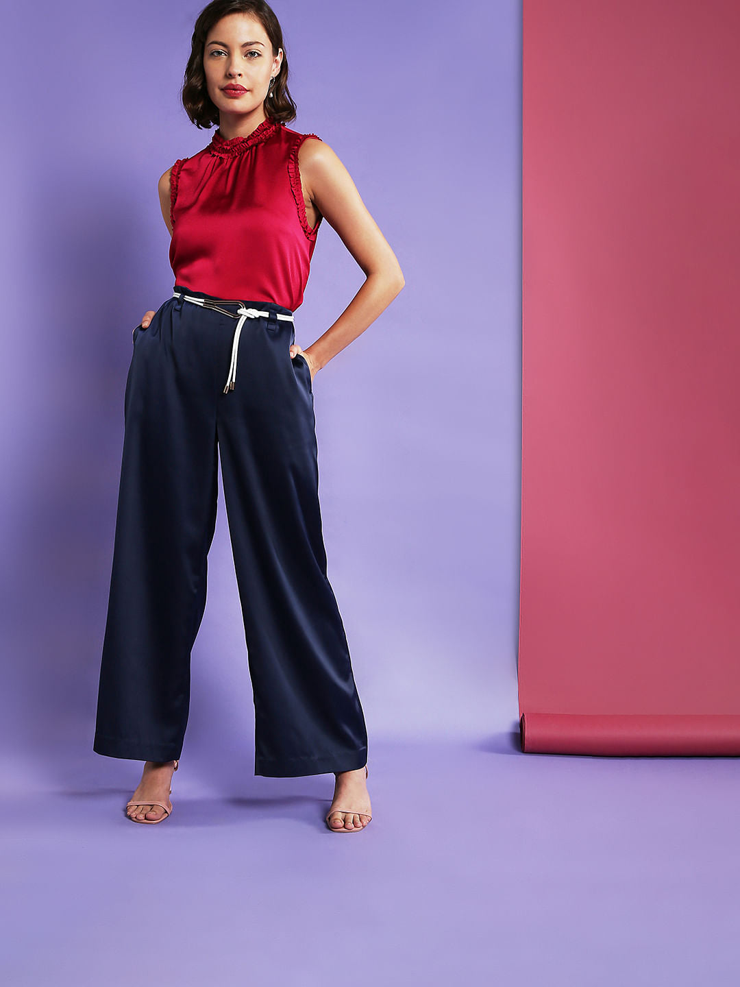 Marquee Blue High Waist Satin Pants