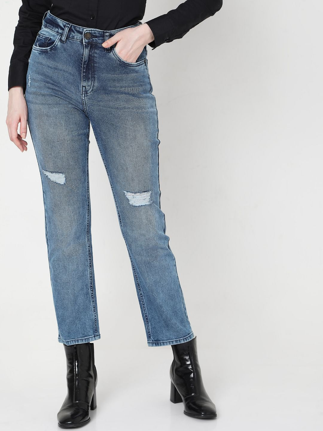 Blue High Rise Jade Straight Fit Jeans