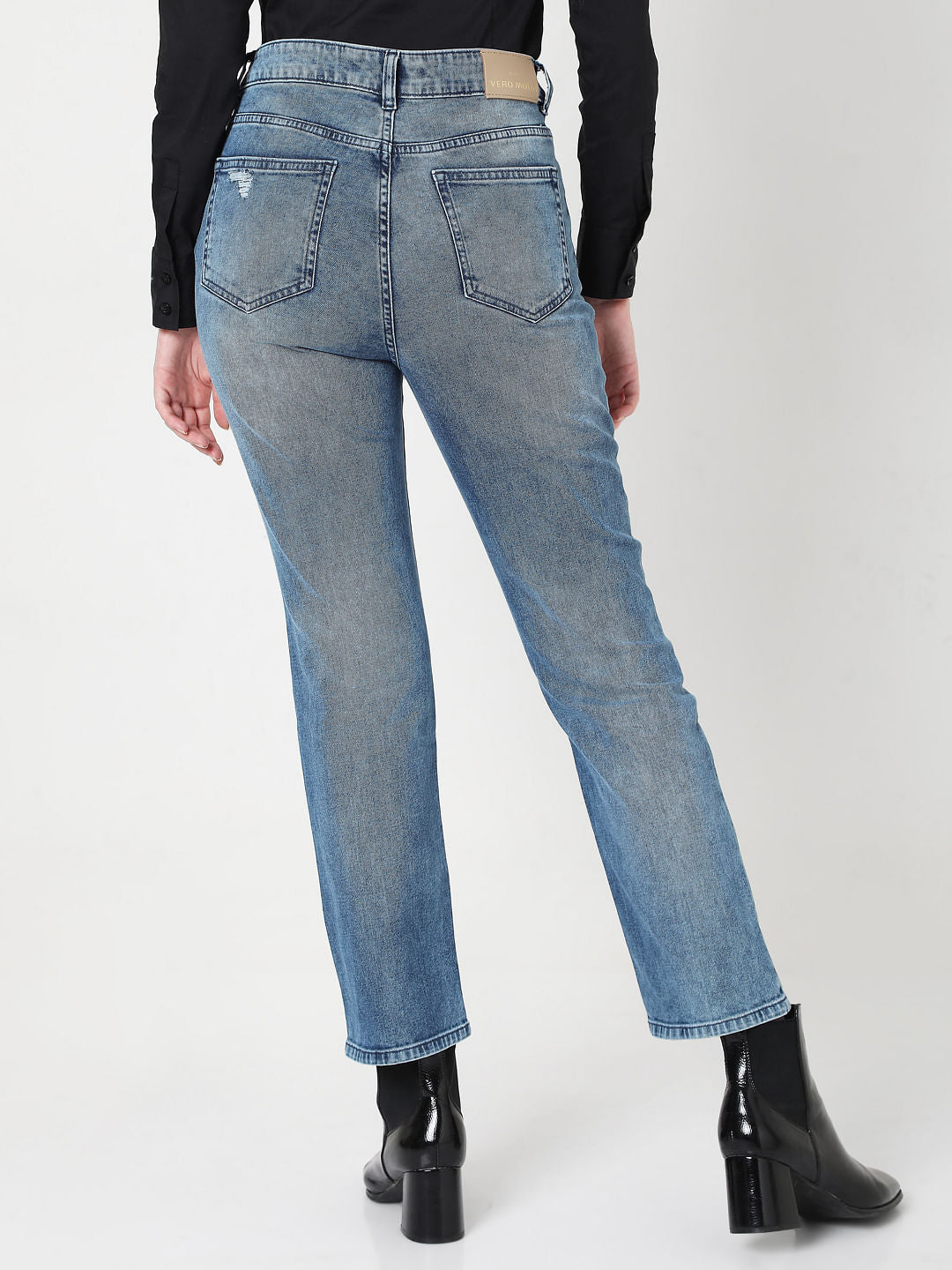 Blue High Rise Jade Straight Fit Jeans