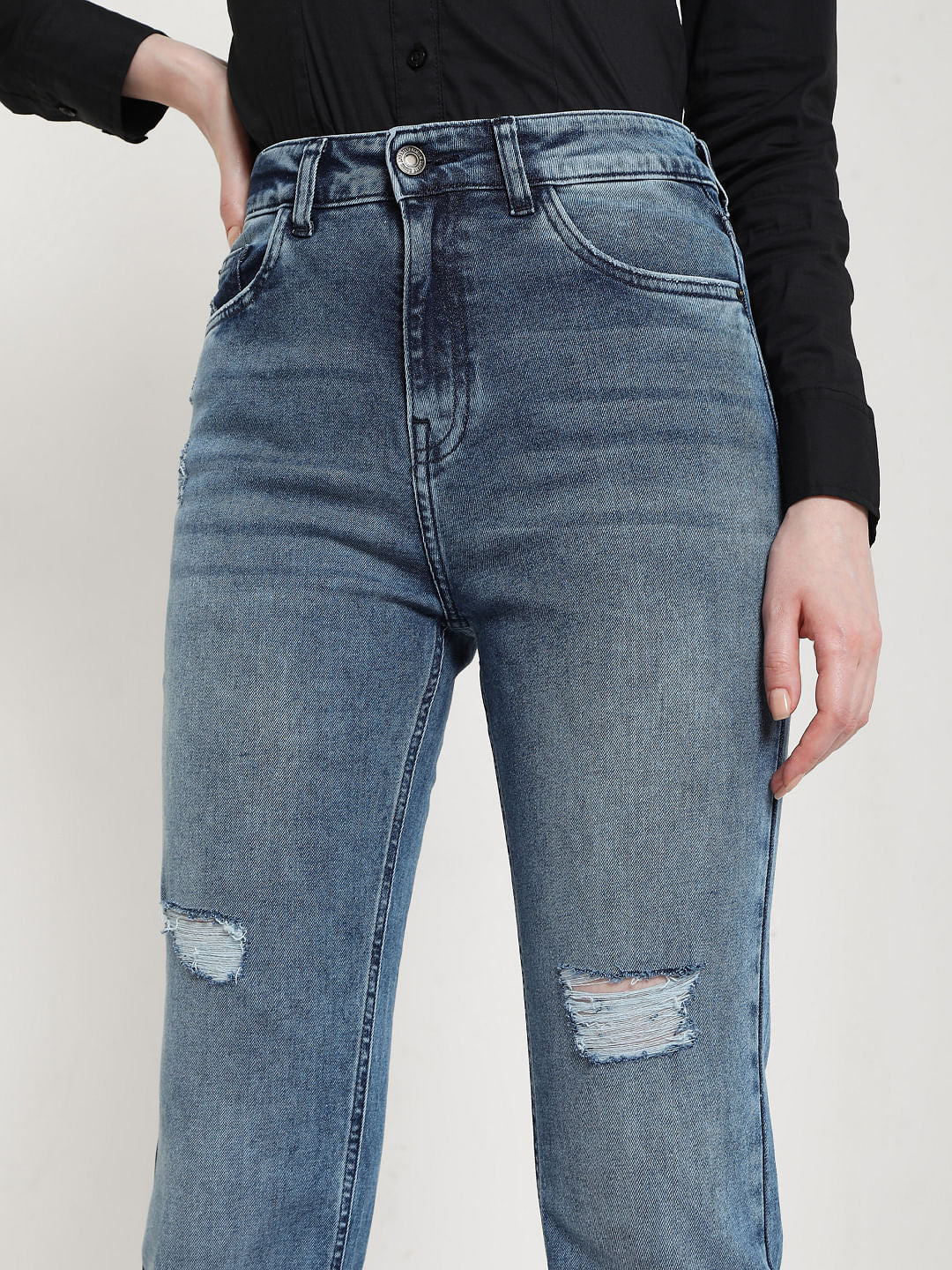 Blue High Rise Jade Straight Fit Jeans