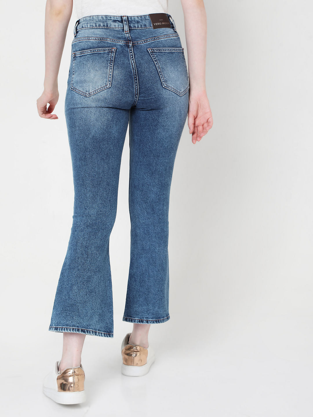 Blue High Rise Distressed Bootcut Jeans