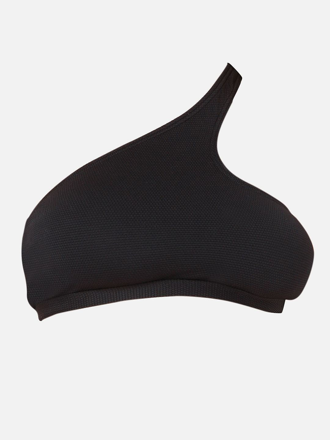 Black One Shoulder Co-Ord Set Swim Top