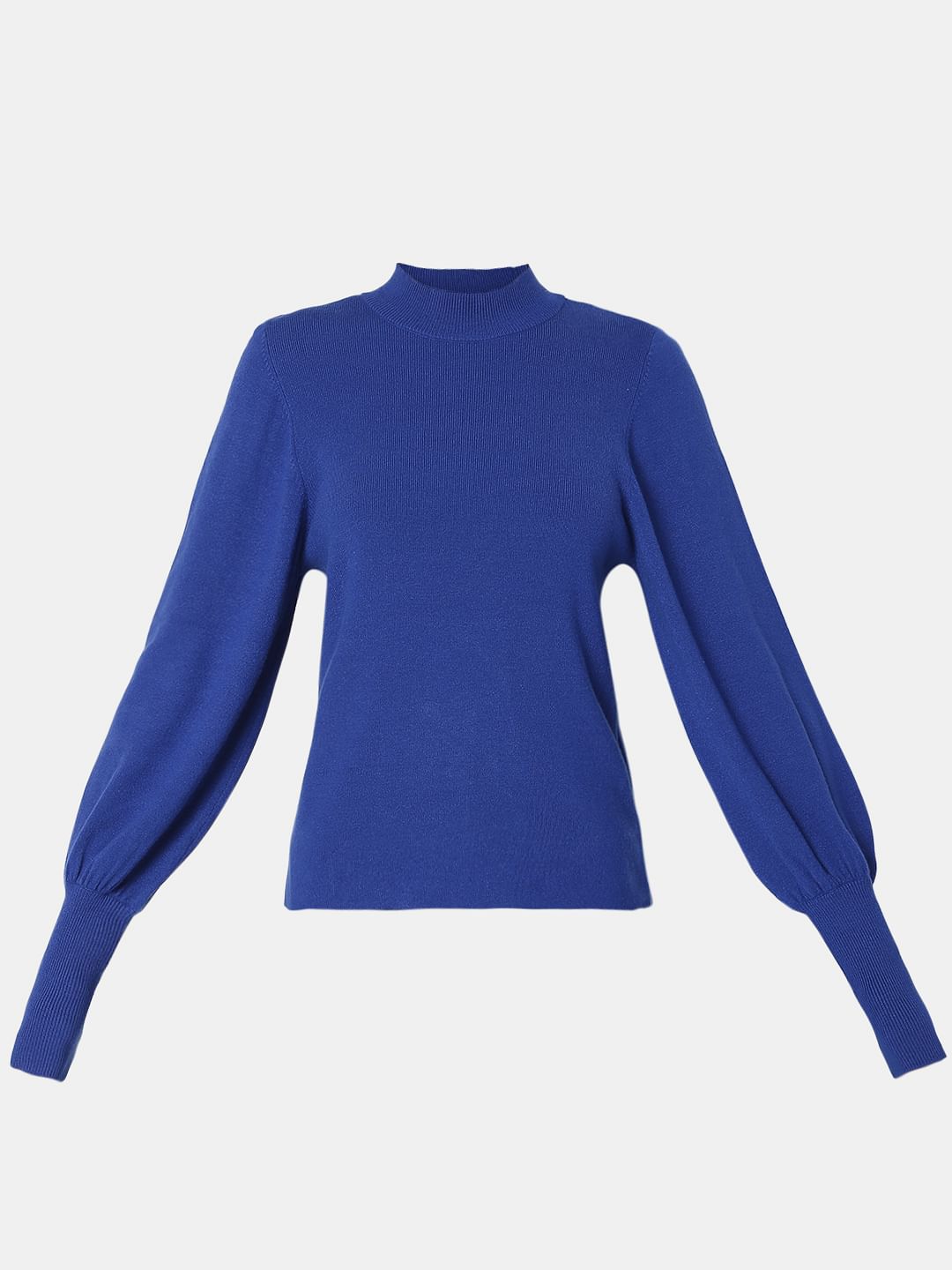Blue Puff Sleeves Sweater