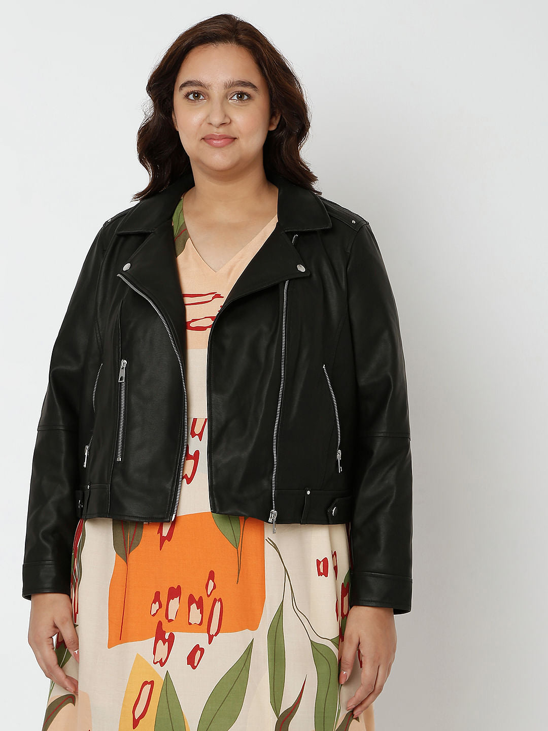 Curve Black Pu Biker Jacket