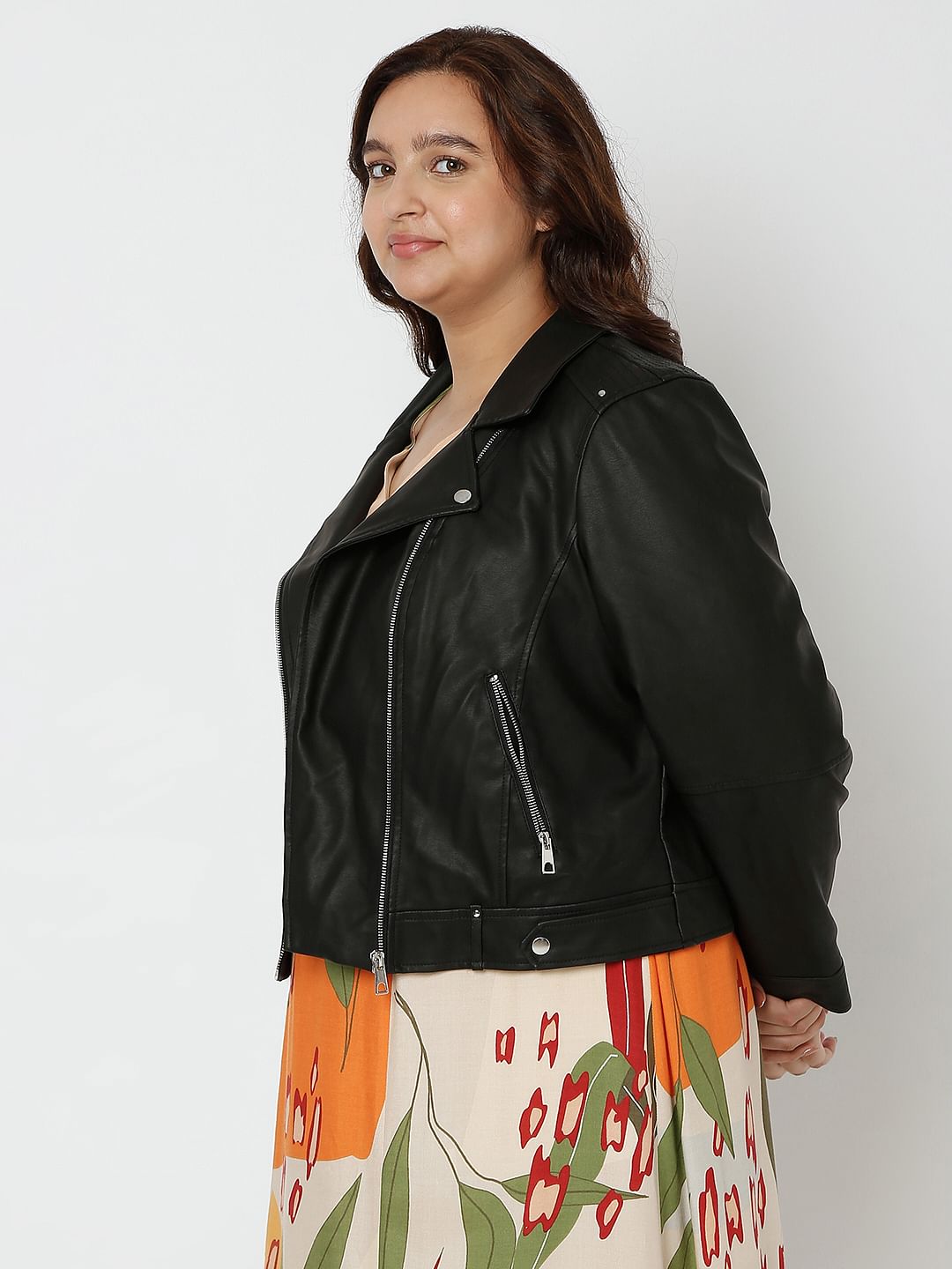 Curve Black Pu Biker Jacket