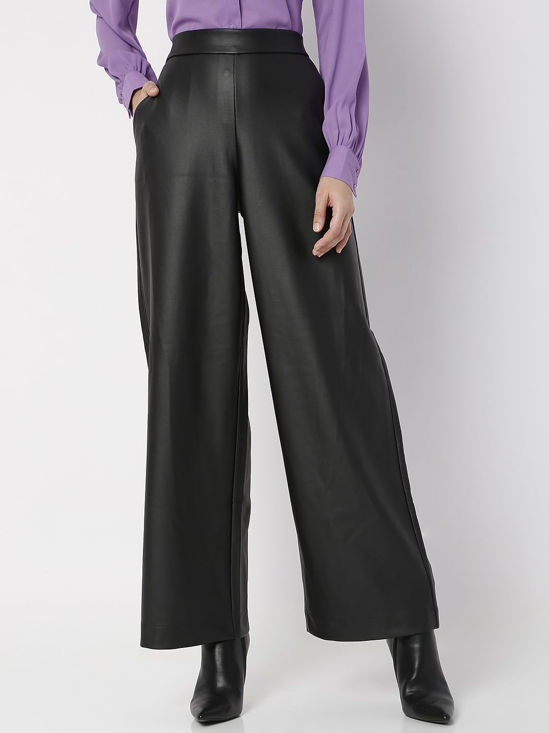 Black High Rise Wide Leg Pants