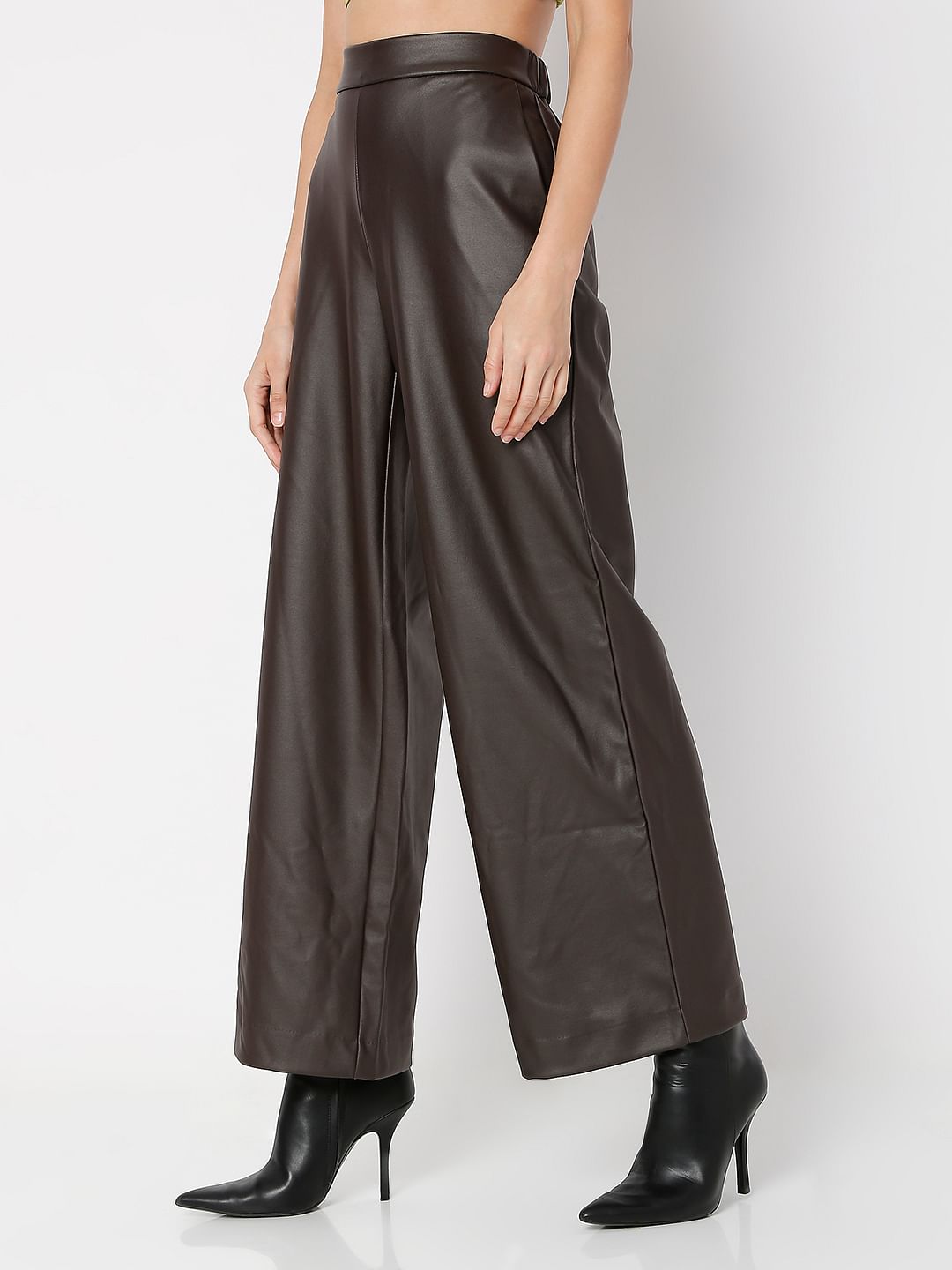 Dark Brown High Rise Wide Leg Pants
