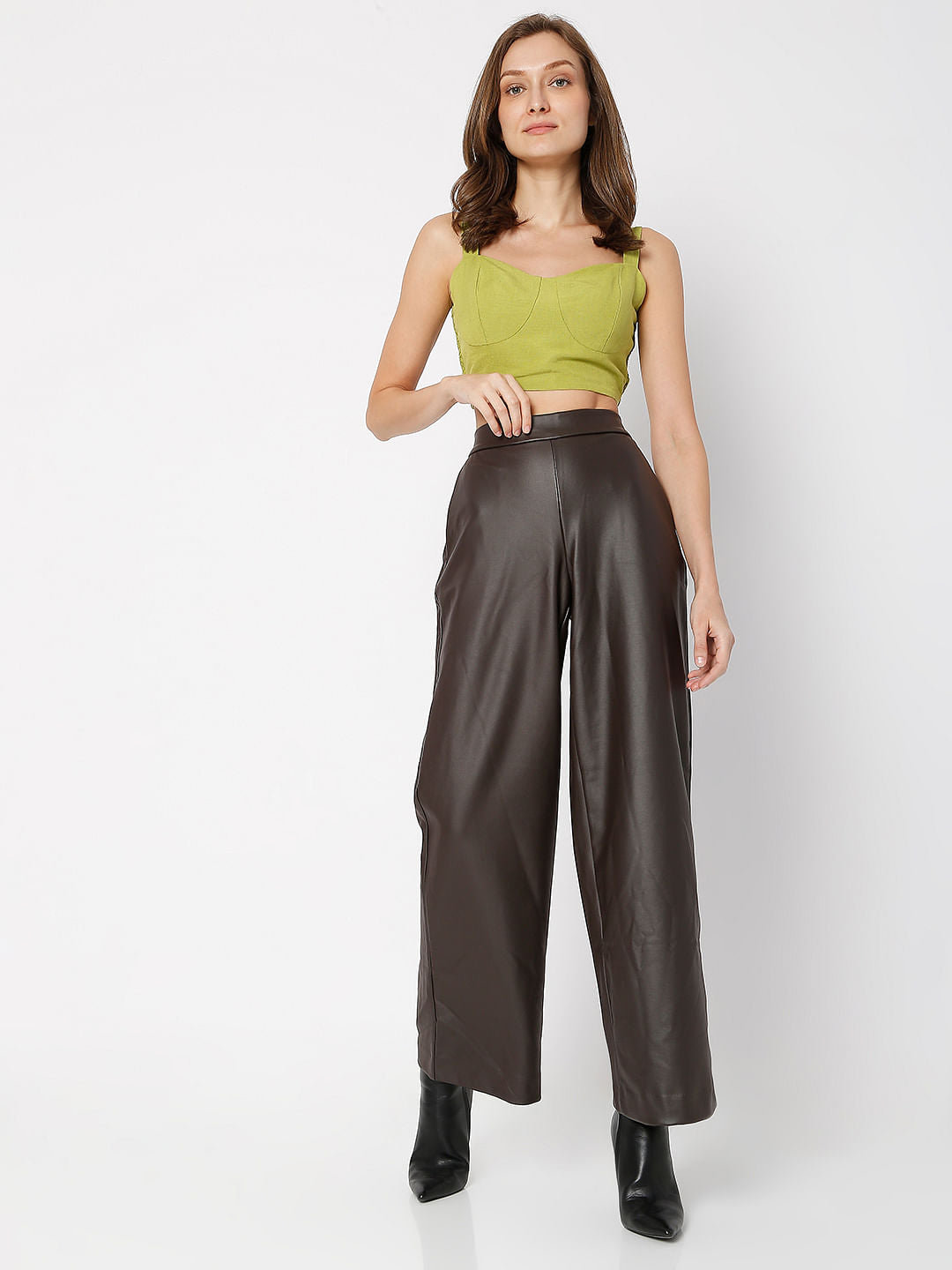 Dark Brown High Rise Wide Leg Pants
