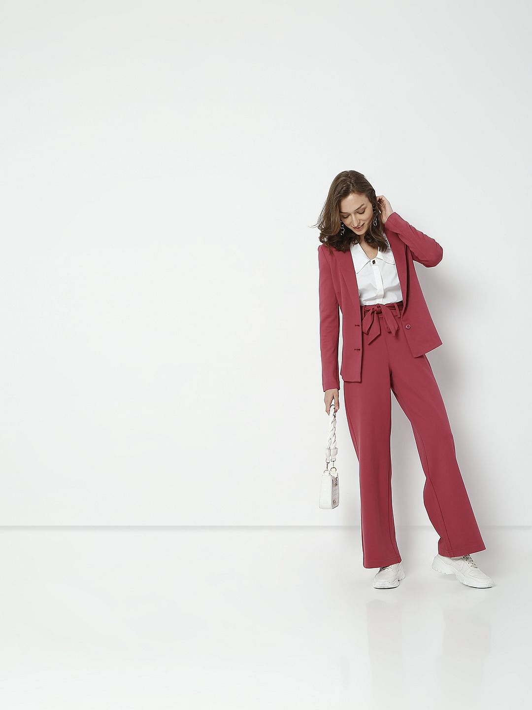 Red High Rise Co-Ord Pants