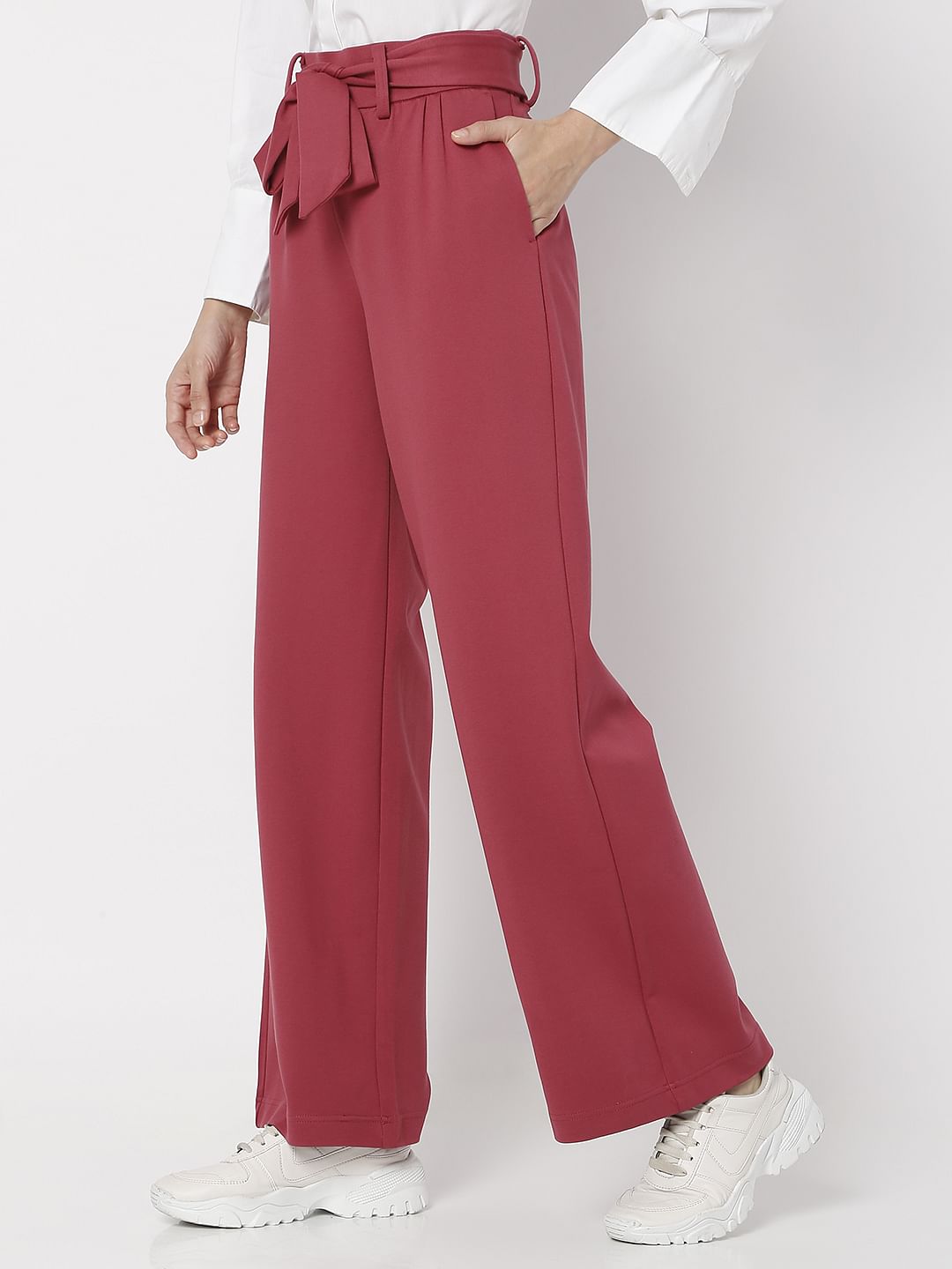 Red High Rise Co-Ord Pants