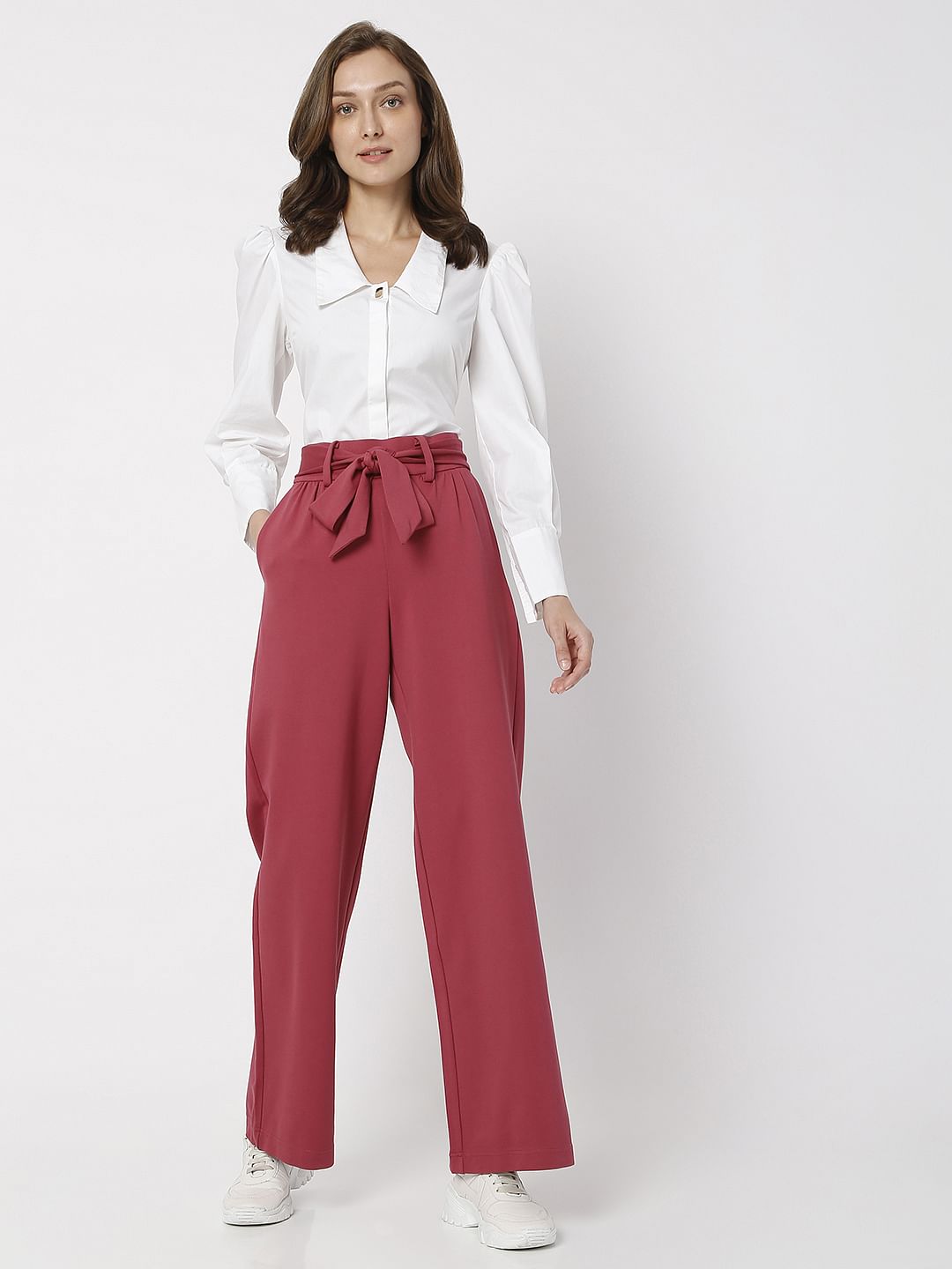 Red High Rise Co-Ord Pants