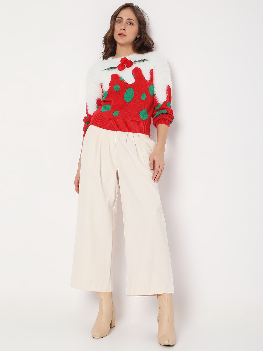 Red Xmas Print Sweater