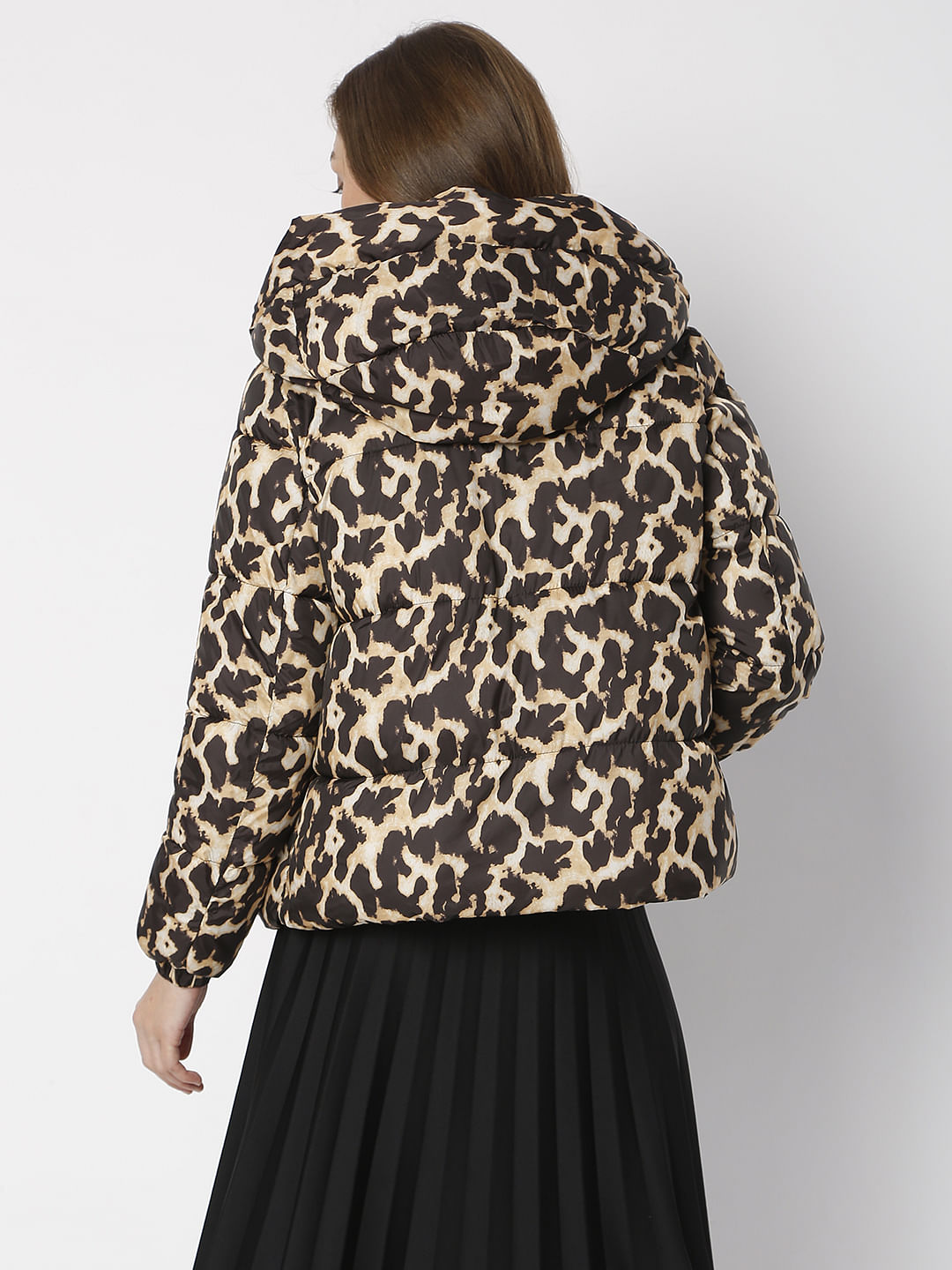 Brown Animal Print Puffer Jacket