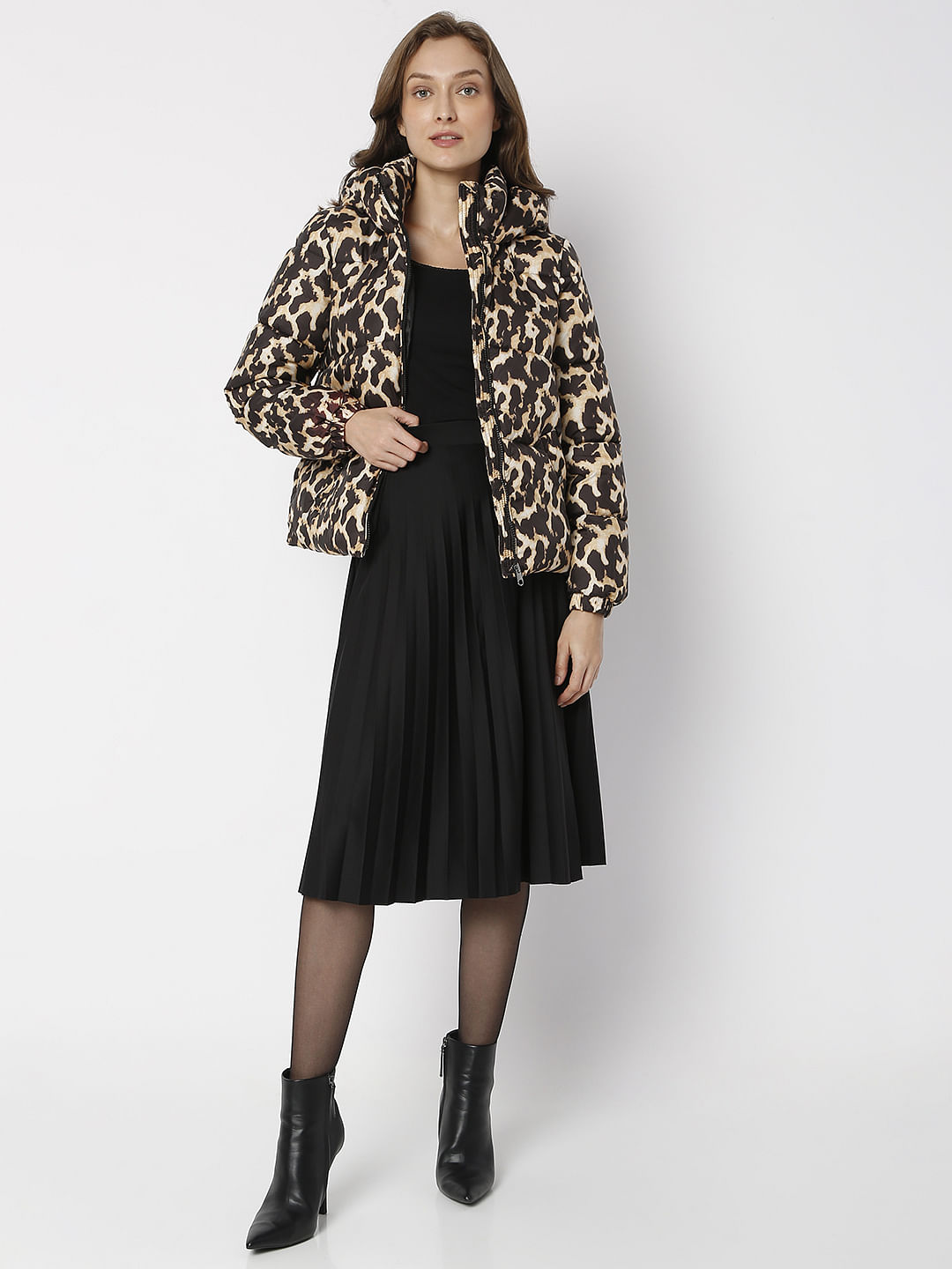 Brown Animal Print Puffer Jacket