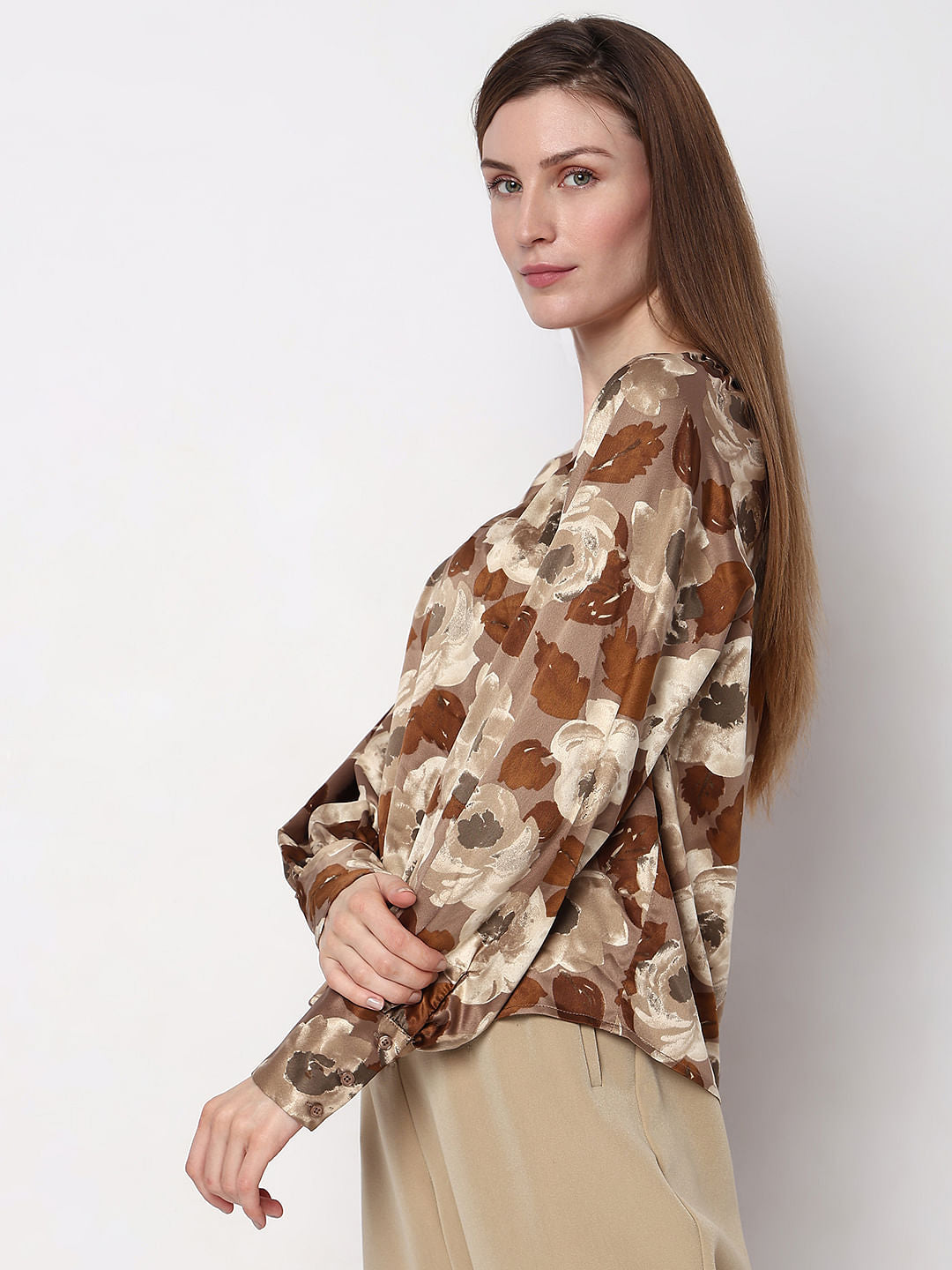 Brown Floral Print Top