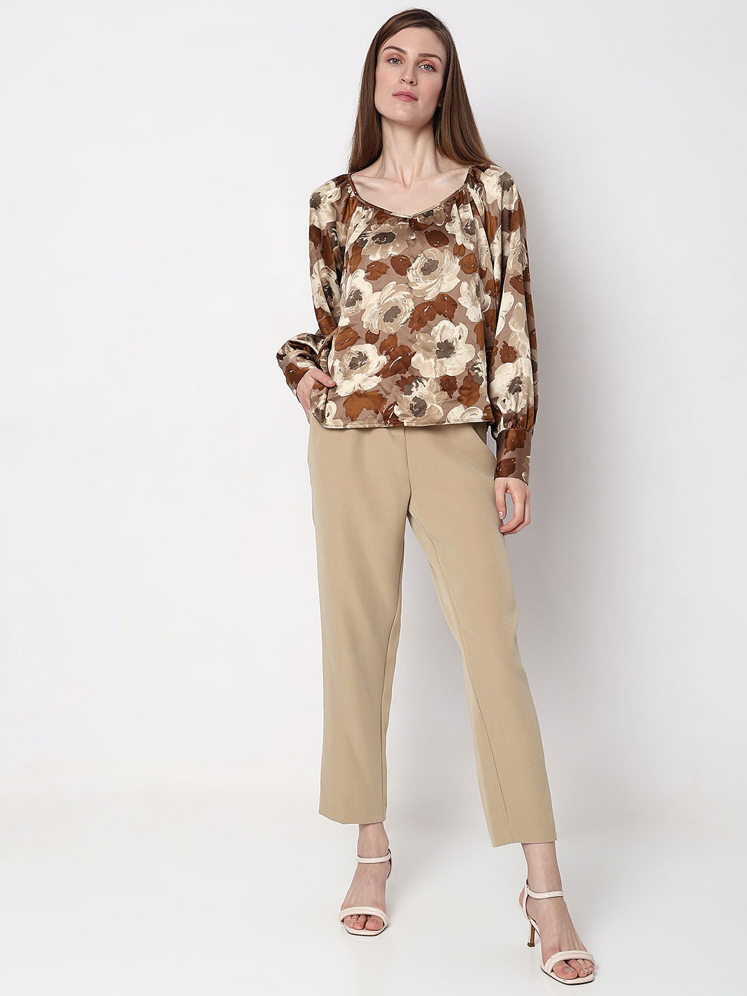 Brown Floral Print Top