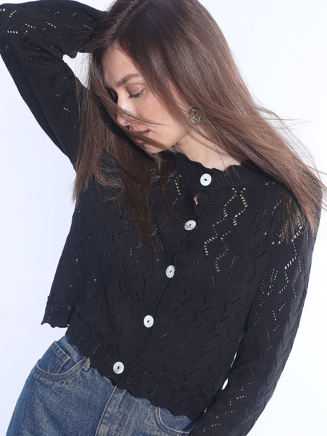 Black Pointelle Cardigan - XS