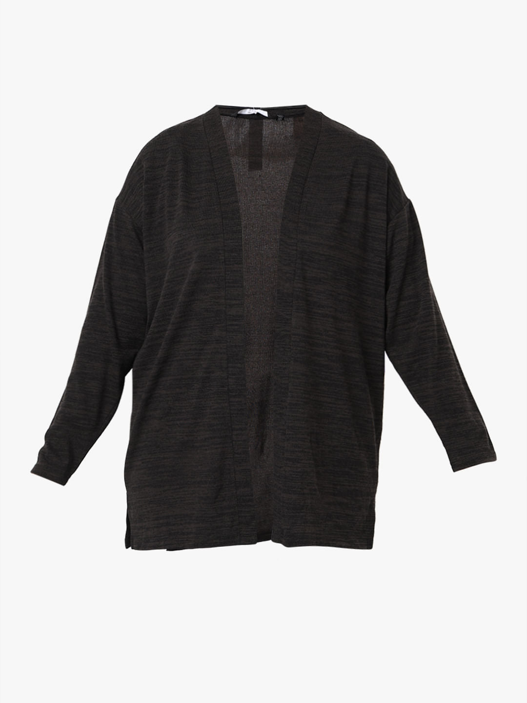 Curve Black Melange Front Open Cardigan