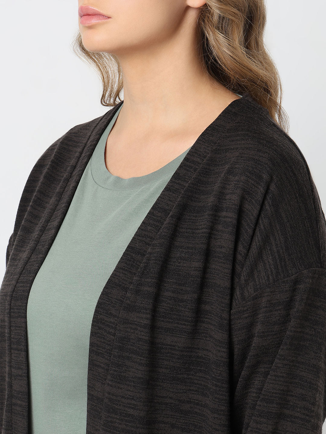 Curve Black Melange Front Open Cardigan