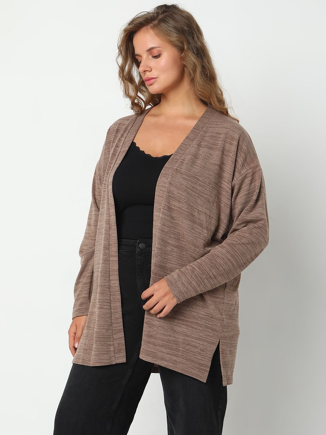 Curve Brown Front-Open Cardigan