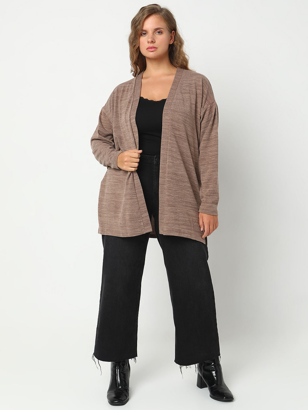 Curve Brown Front-Open Cardigan