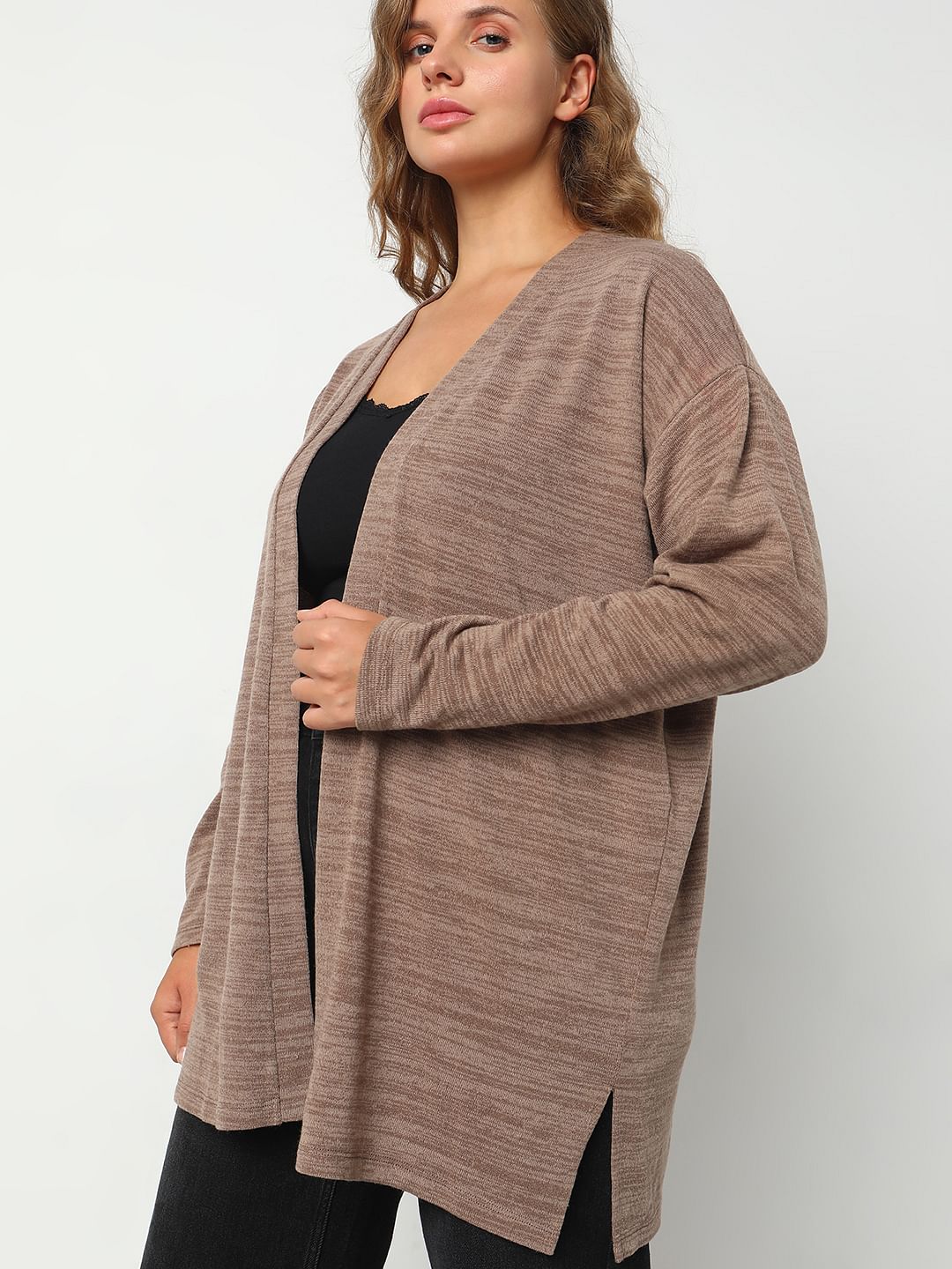 Curve Brown Front-Open Cardigan
