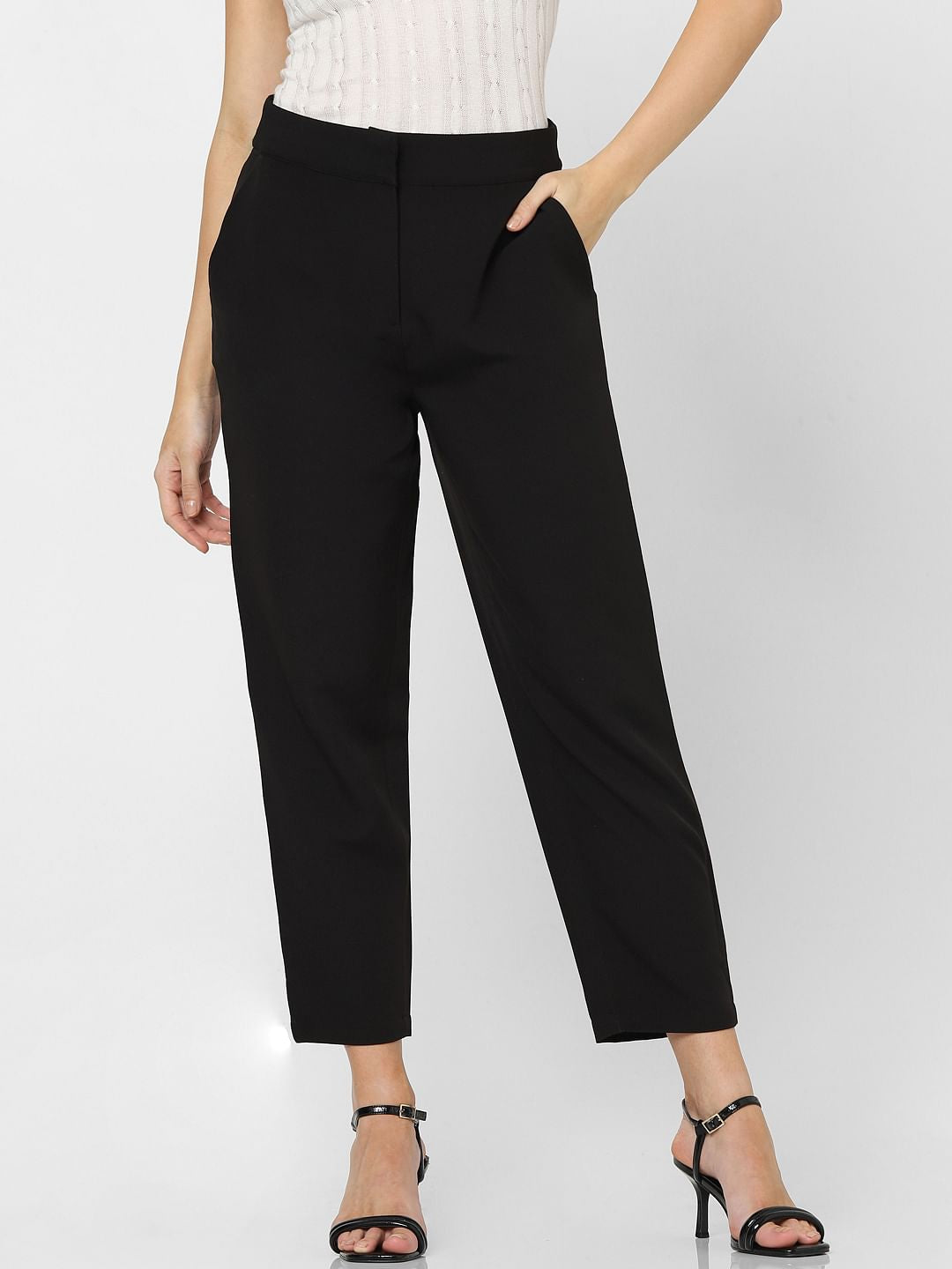 Black High Rise Straight Fit Pants