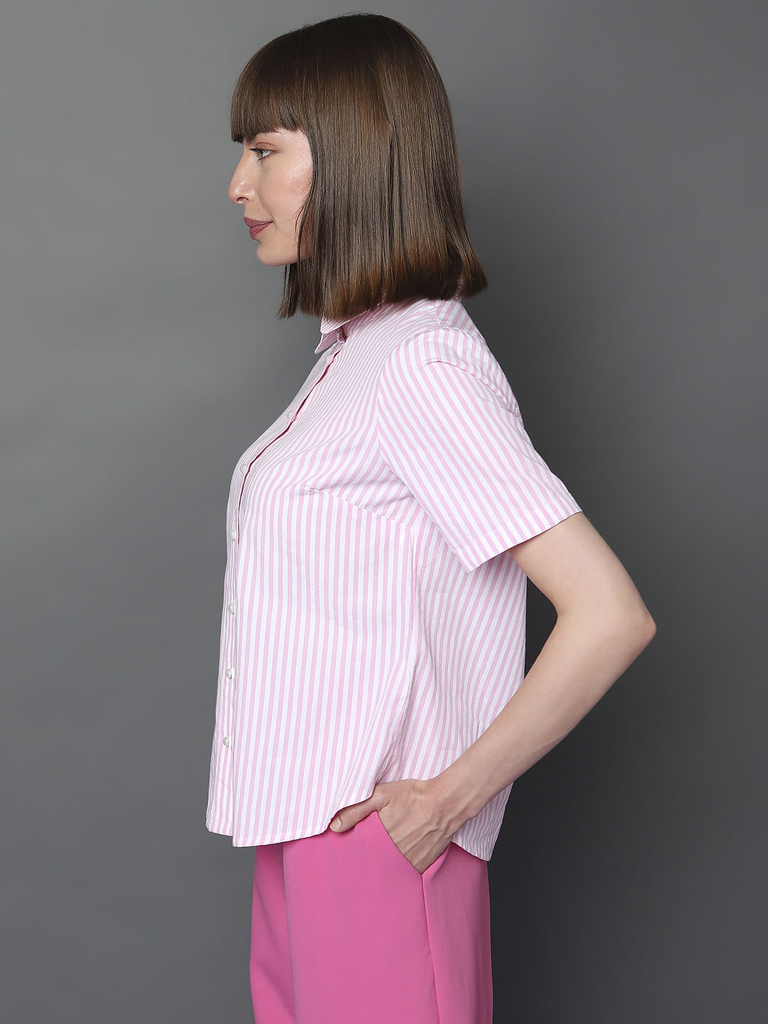 Pink Striped Short Sleeves Shirt