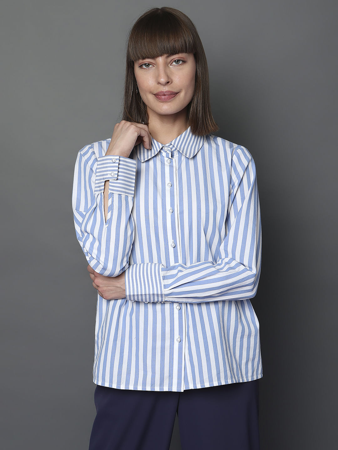 Blue Striped Full Sleeves Shirt