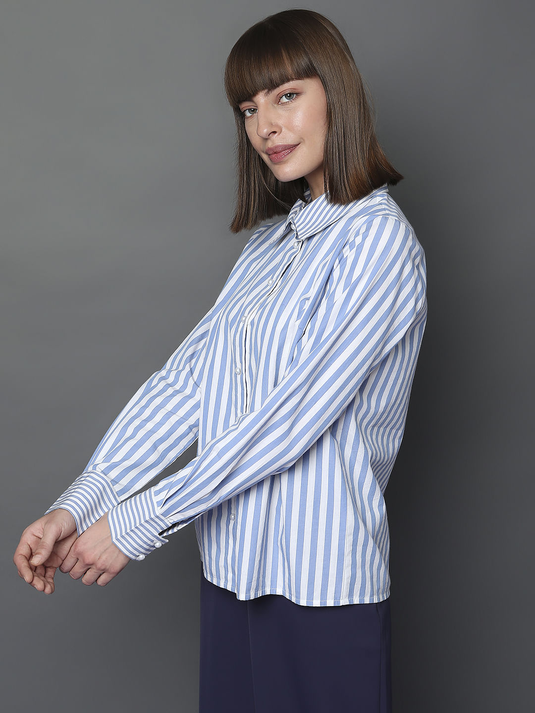 Blue Striped Full Sleeves Shirt