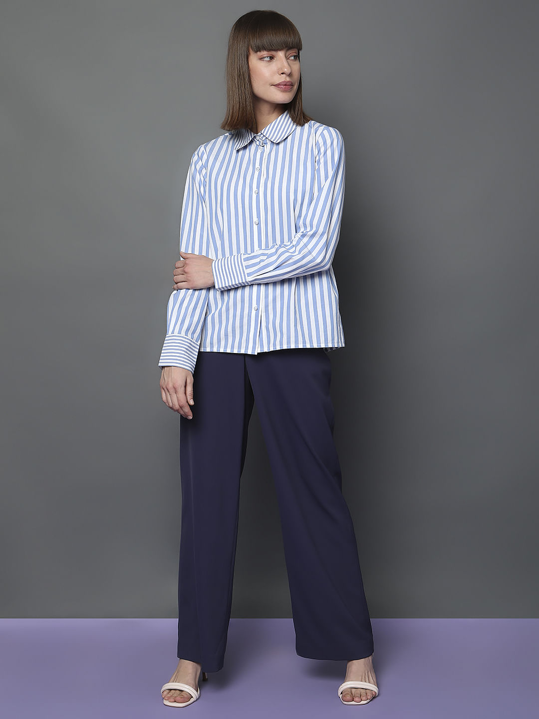 Blue Striped Full Sleeves Shirt