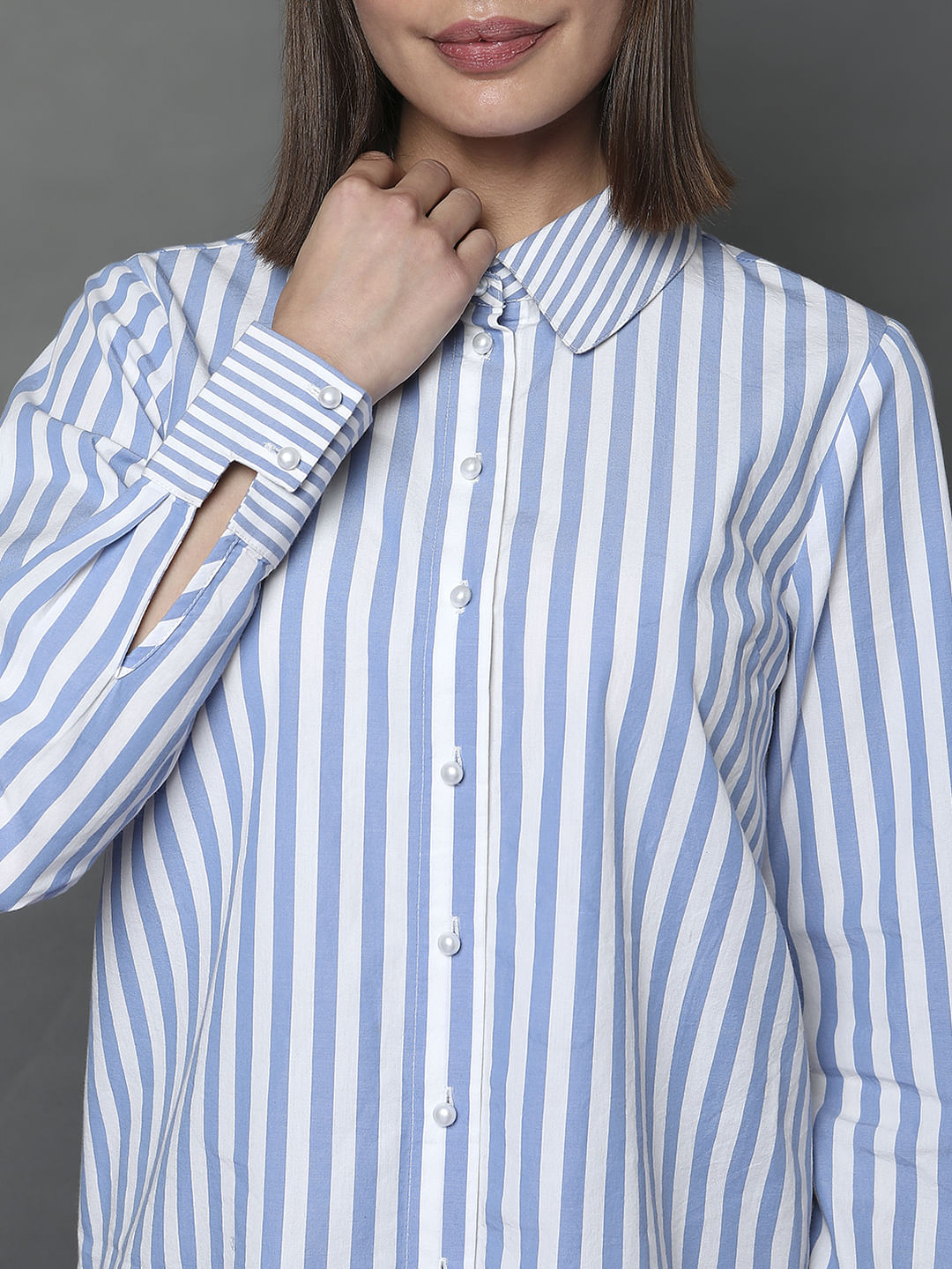 Blue Striped Full Sleeves Shirt