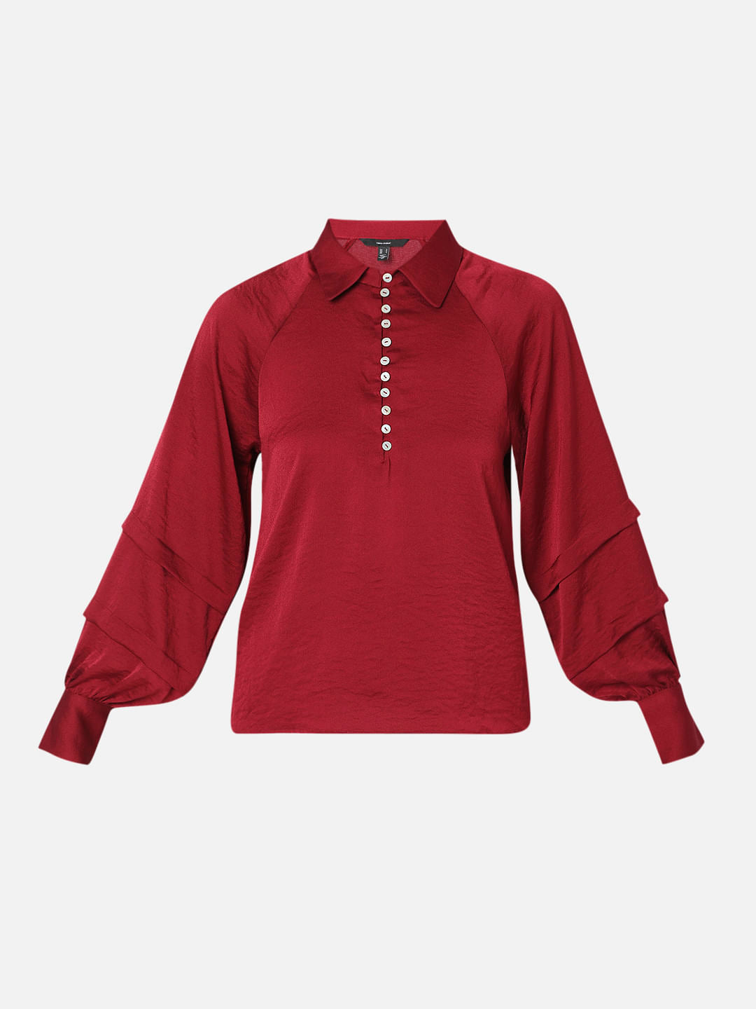 Maroon Pleated Sleeves Shirt