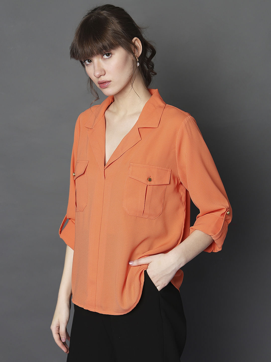 Coral Utility Pockets Shirt