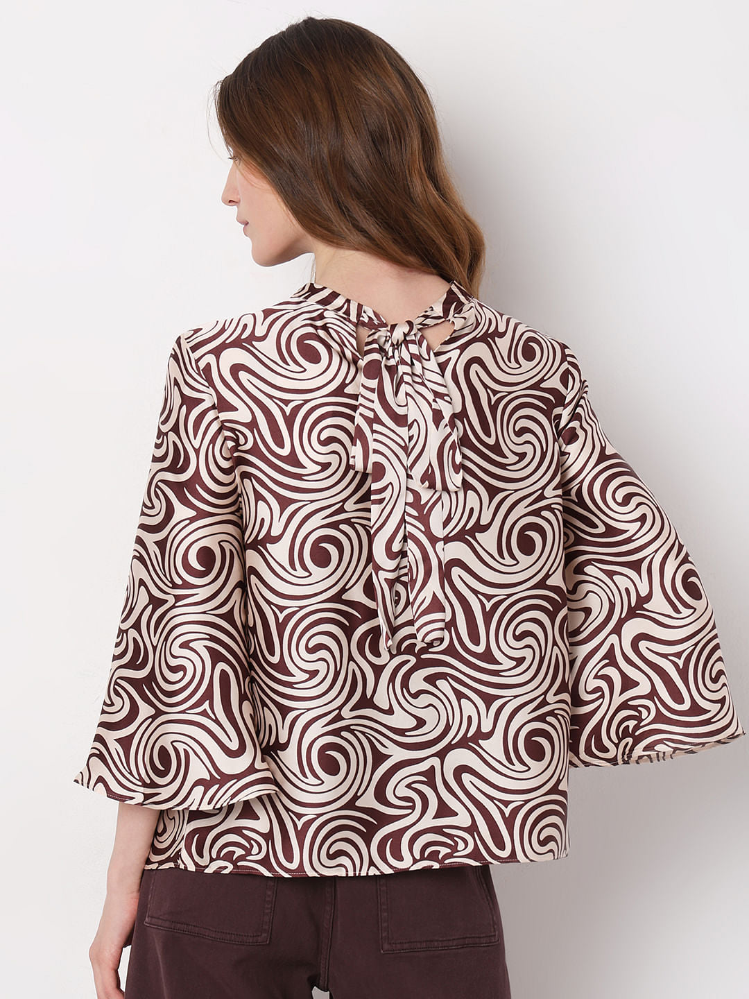 Brown & White Printed Top