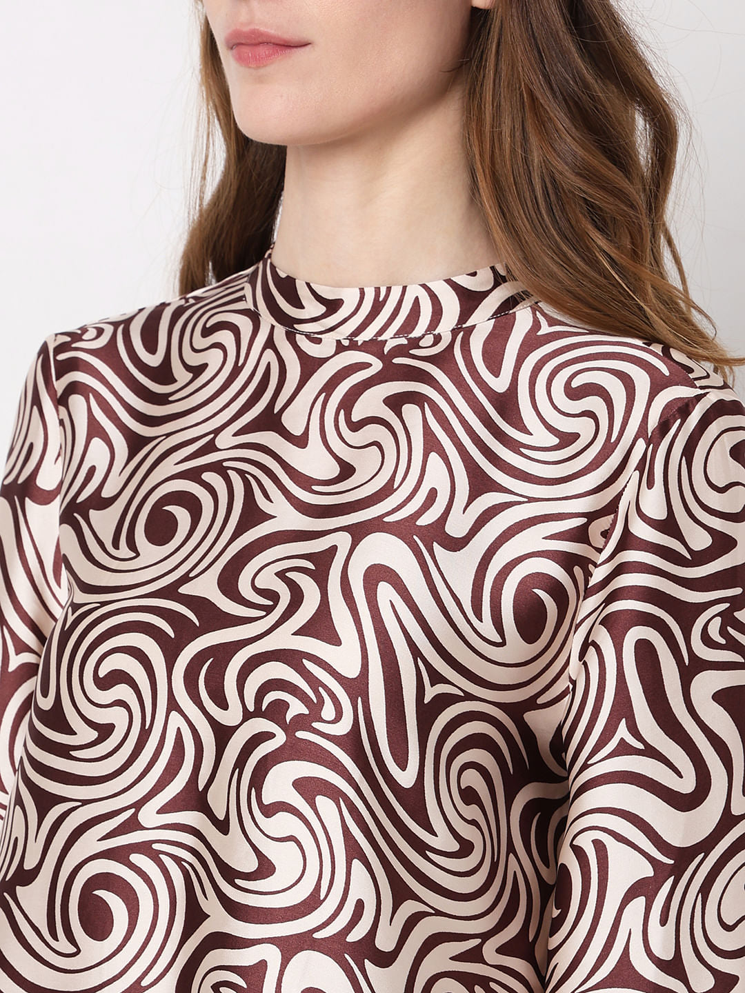 Brown & White Printed Top