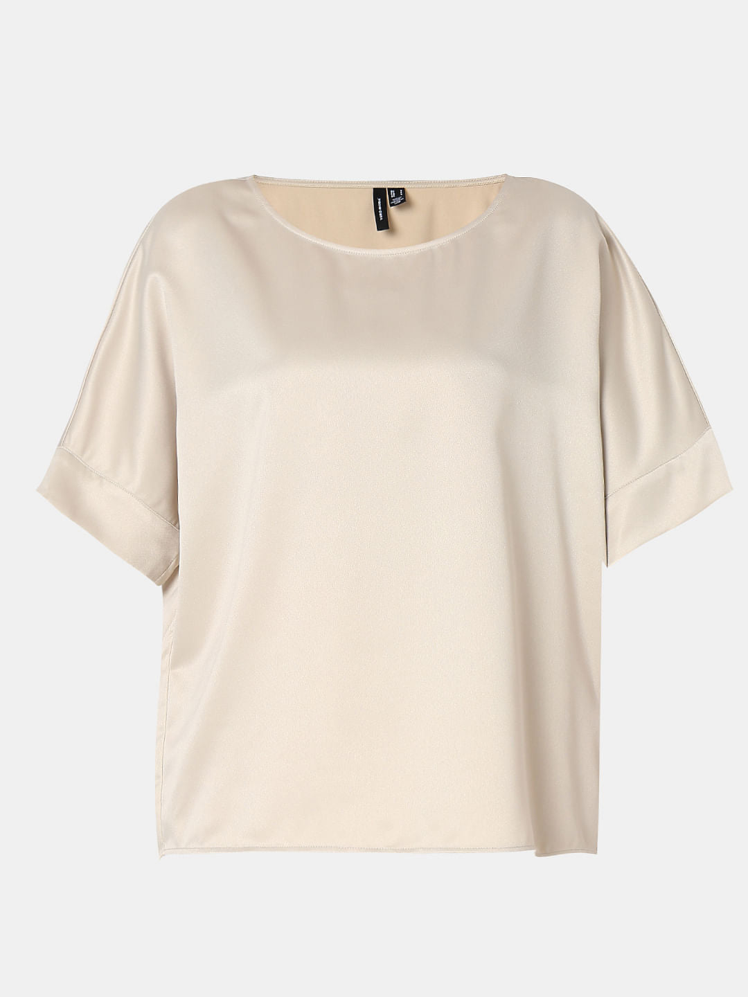 Beige Satin O-Neck Top