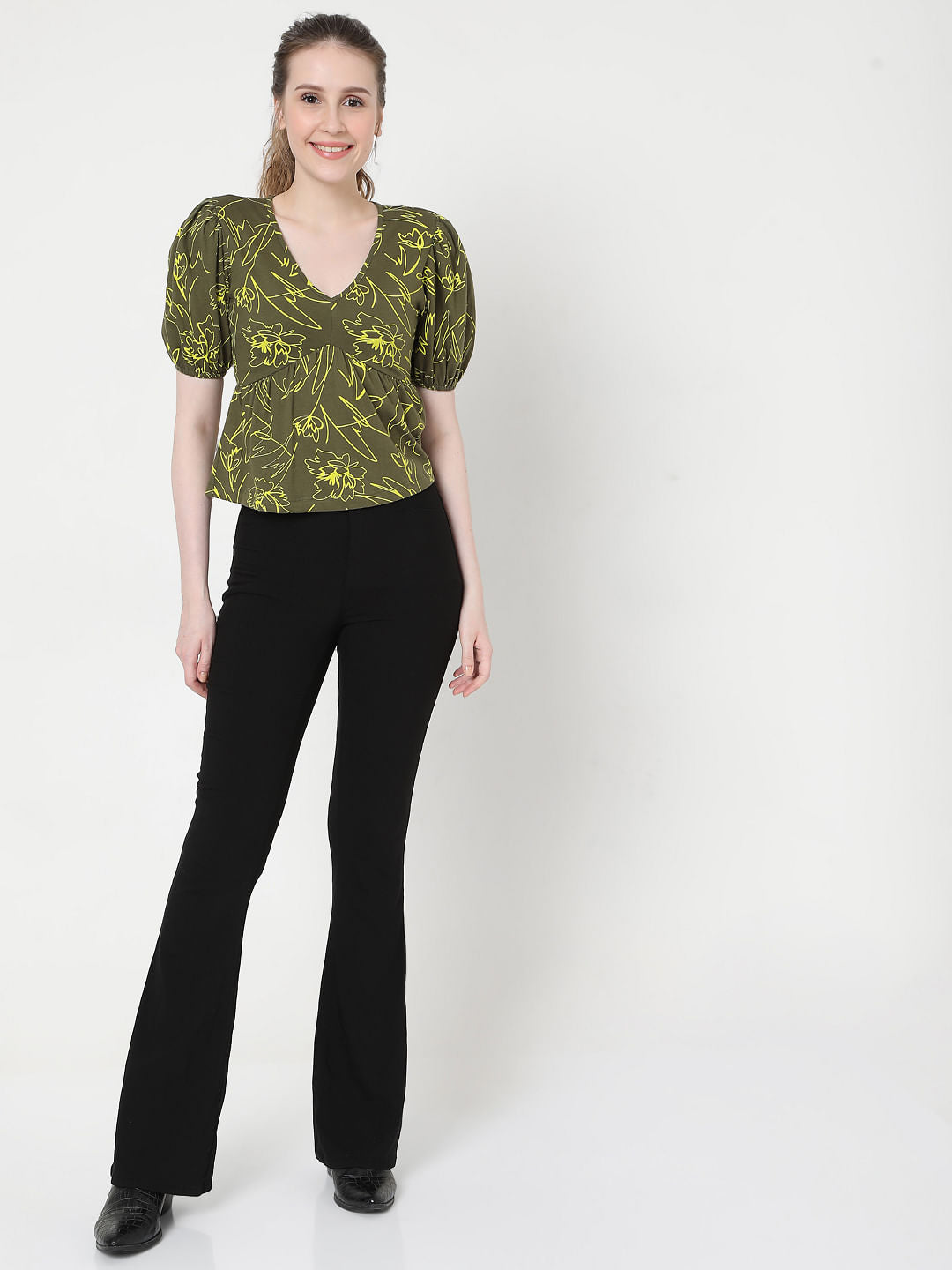 Green Printed Crop Top