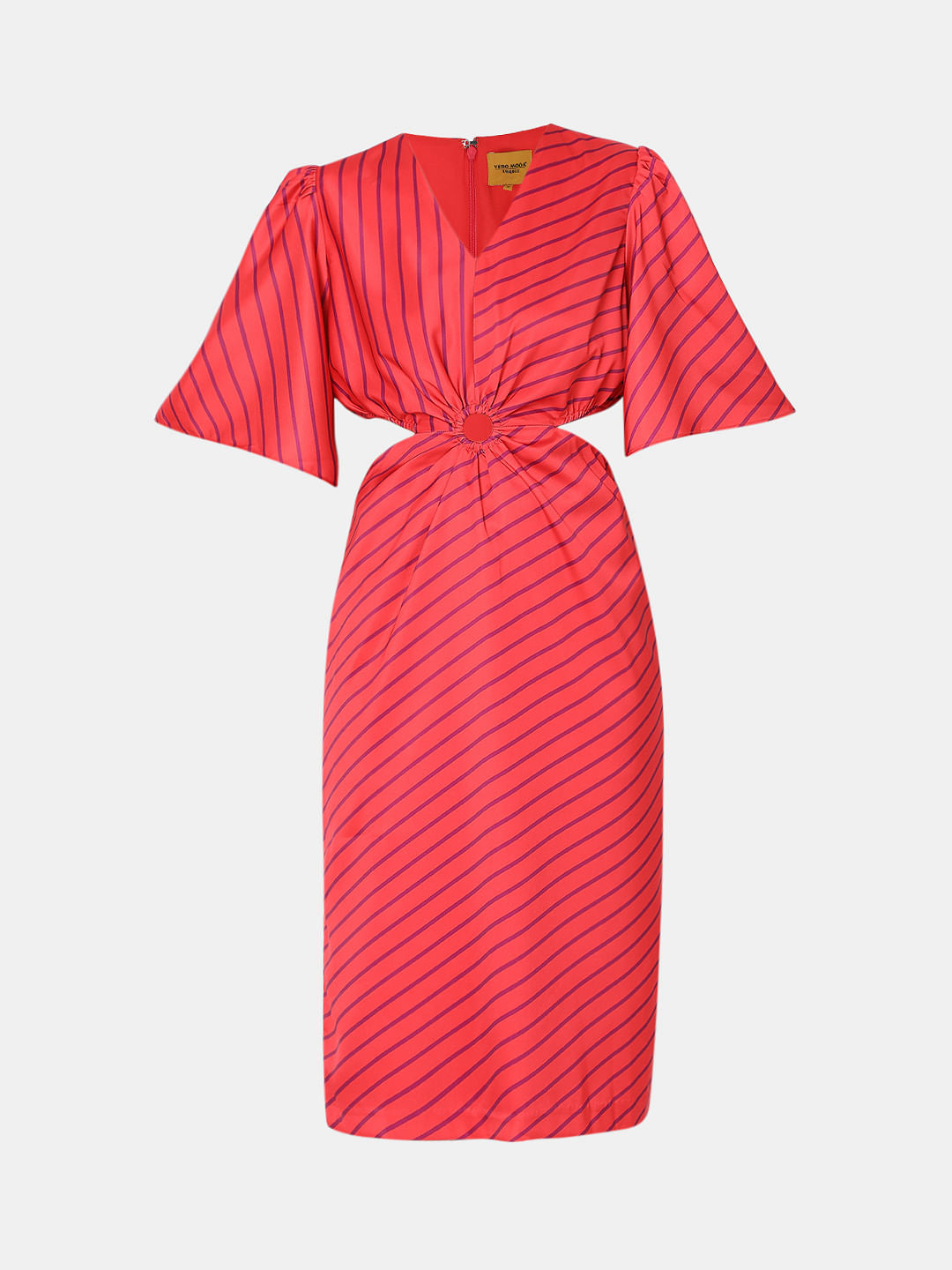 Marquee Pink Satin Striped Midi Dress