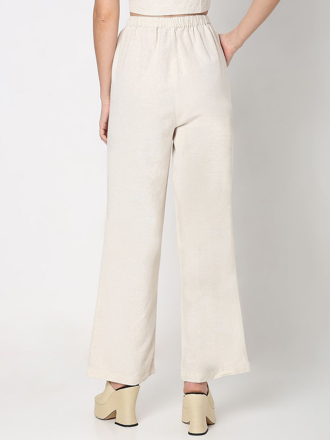 Beige High Rise Linen Co-Ord Set Pants