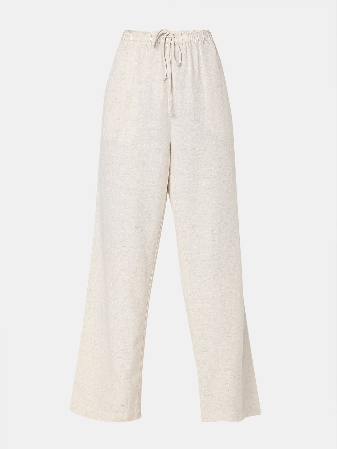 Beige High Rise Linen Co-Ord Set Pants