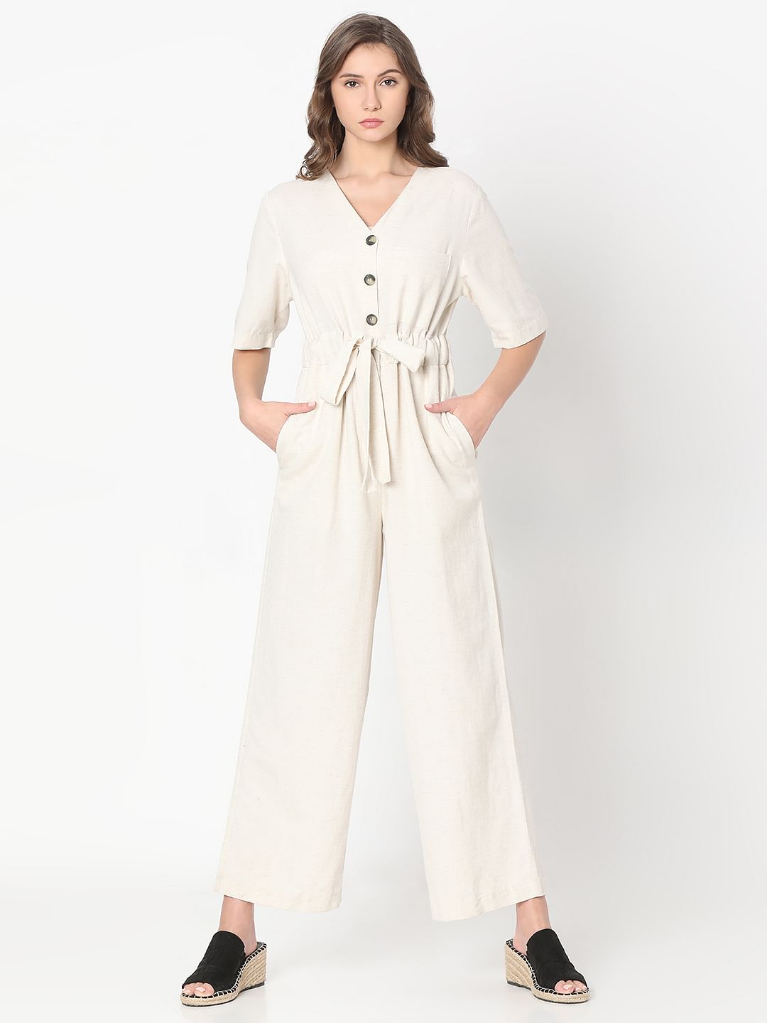White Short Sleeves Jumpsuit