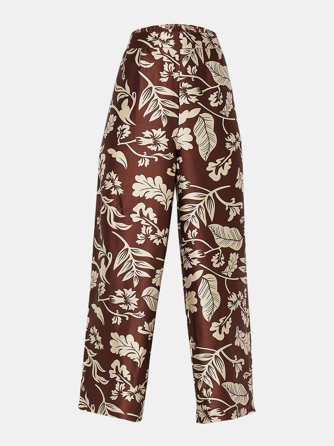 Brown Printed Satin Co-Ord Set Pants