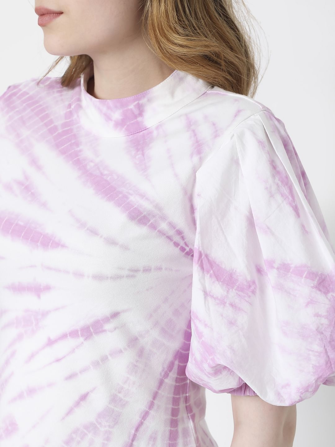 Pink Tie Dye Puff Sleeves Top
