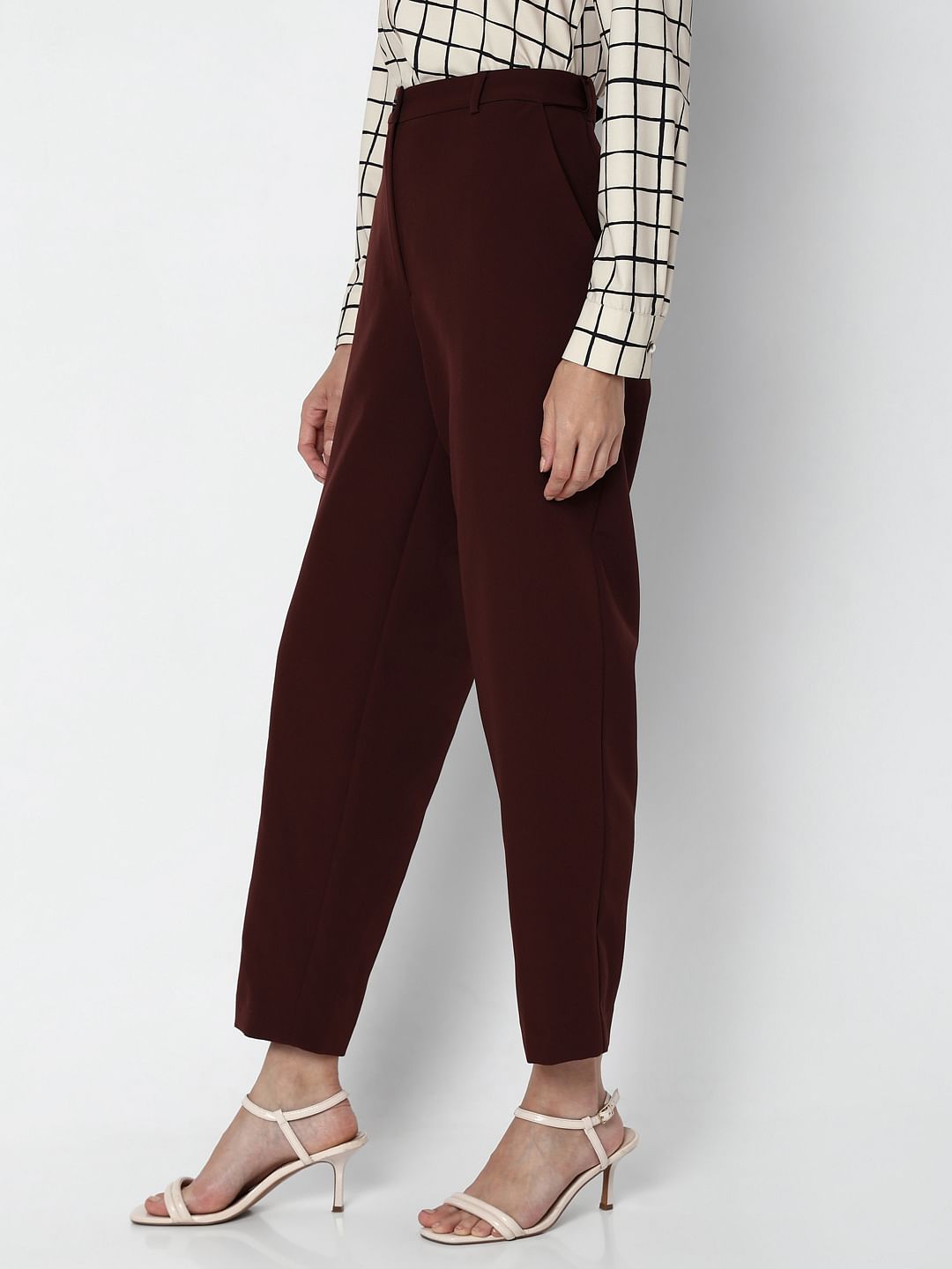 Dark Brown High Rise Straight Fit Pants