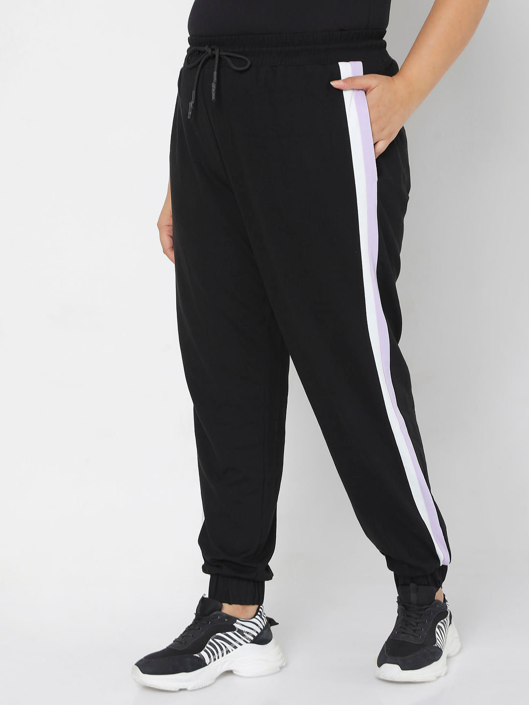 Curve Black Colourblocked Jogger Sweatpants